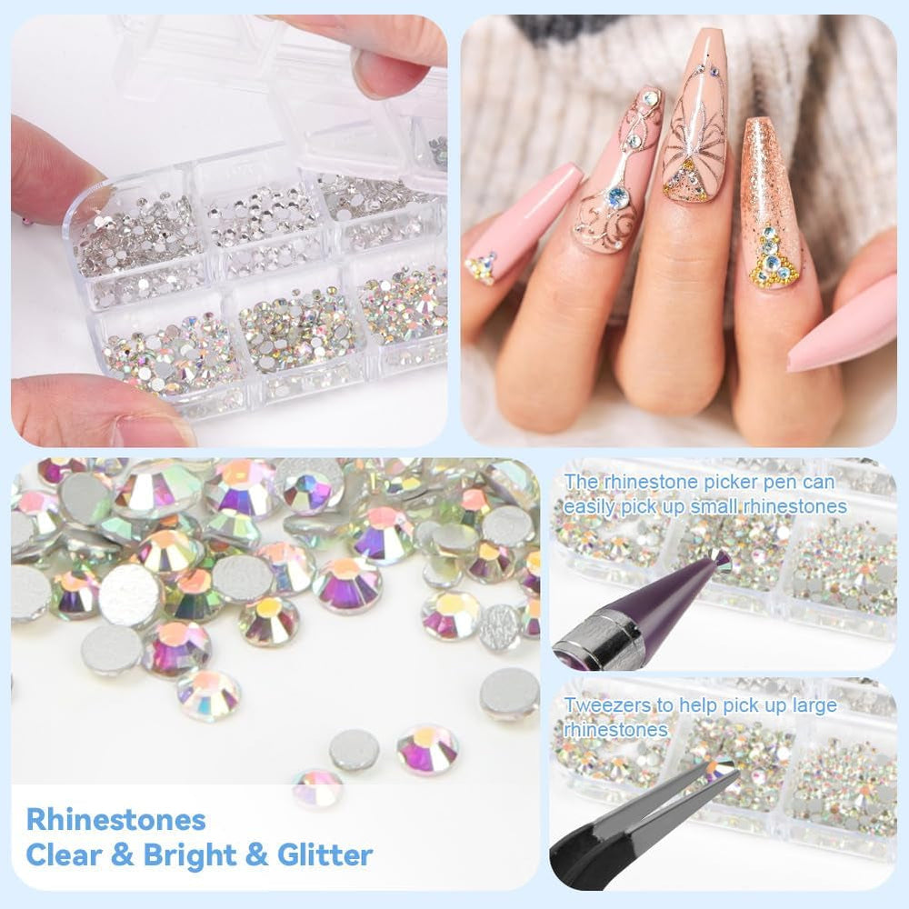 Harz Strasssteine ​​​​4200Pcs Strass Kristalle 1Mm-5Mm Gemischte Kinder Bastelsachen Kit Mit Strass Mit Picking Pinzette et Stift For DIY Nägel Kleidung Kunsthandwerk Gemischt Becher Party (A)