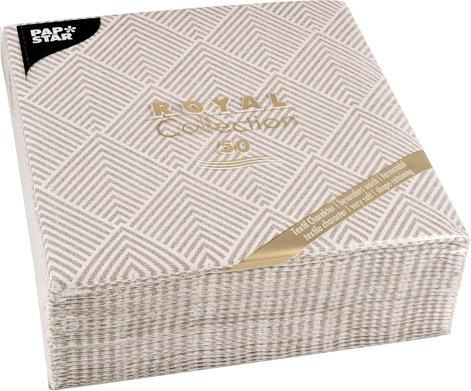 Papstar, 50 Serviettes "Collection ROYAL" pli 1/4 40 cm x 40 cm "Élégance" Marron, #86498 (Lot de 2)