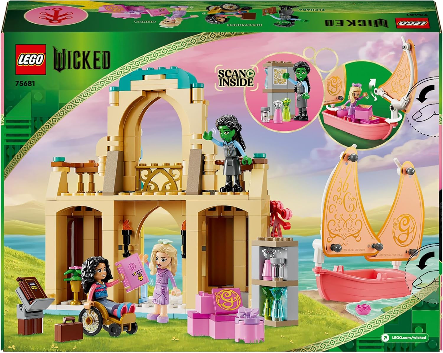 LEGO Wicked Glinda, Elphaba et Nessarose à l'université de Shiz Bateau à voile et bateau jouet à 3 figurines Cadeau pour filles et garçons à partir de 7 ans Amateurs de maisons de poupées 75681 Jeux de construction Besuche den LEGO-Store