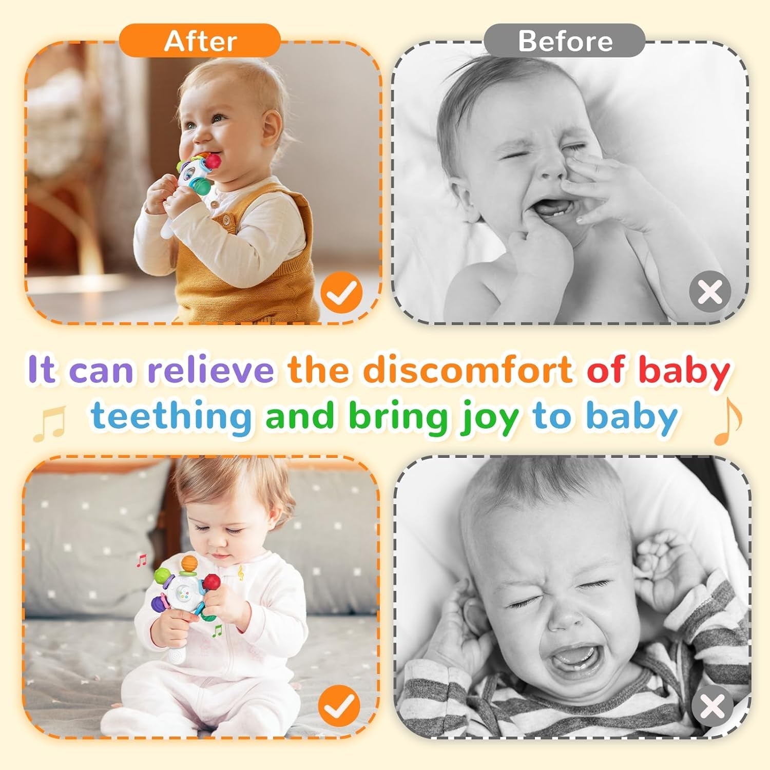 Anneaux de dentition pour bébé de qualité alimentaire – Sans BPA, design résistant à l'étouffement, poignée renforcée, adapté au développement de l'audition et des dents, idéal pour les bébés de 0 à 36 mois (blanc)