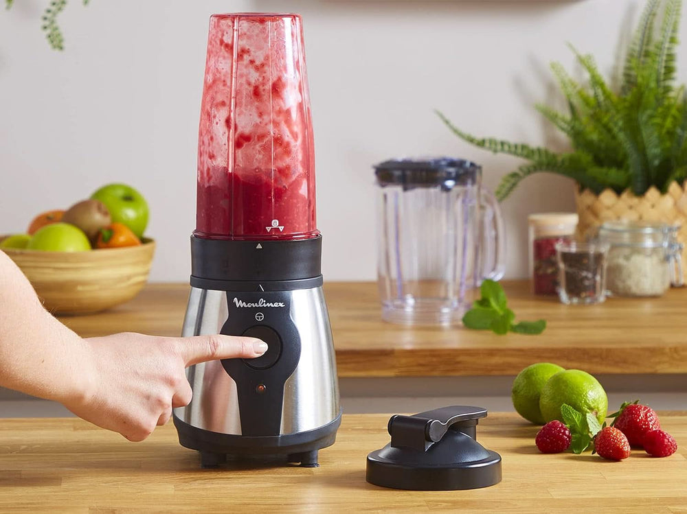 Mélangeur Blend&Go LM1B1D 300 W, mixeur à smoothie avec 750 ml d'étoffe d'art, flacons de transport de 750 ml inclus, 4 abnehmbaren Klingen, Edelstahlobreflchen Mother and Child Naty Shop