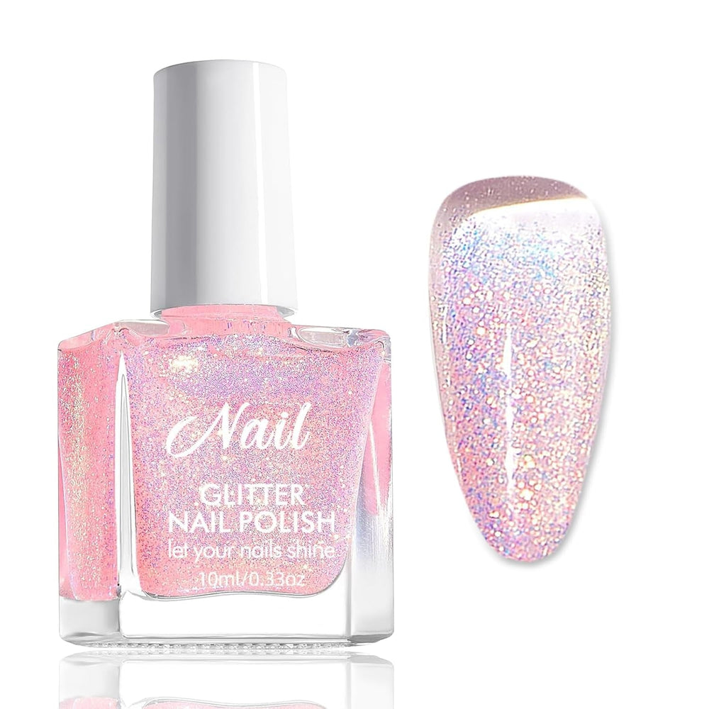 Oja cu sclipici roz - Oja non-toxică, pe bază de apă, pentru femei - Oja cu uscare rapidă - Oja cu sclipici reflectorizant pentru nail art DIY acasă (Roz transparent, 10 ml)
