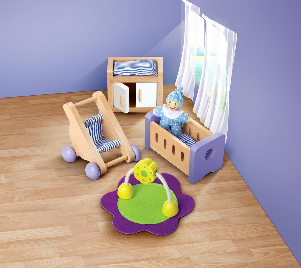 Hape Baby Room – Ensemble de chambre de poupée en bois, meubles de poupée, accessoires de maison de poupée pour tout-petits, chambre de bébé miniature avec balançoire et accessoires, jeu de rôle pour 3 ans