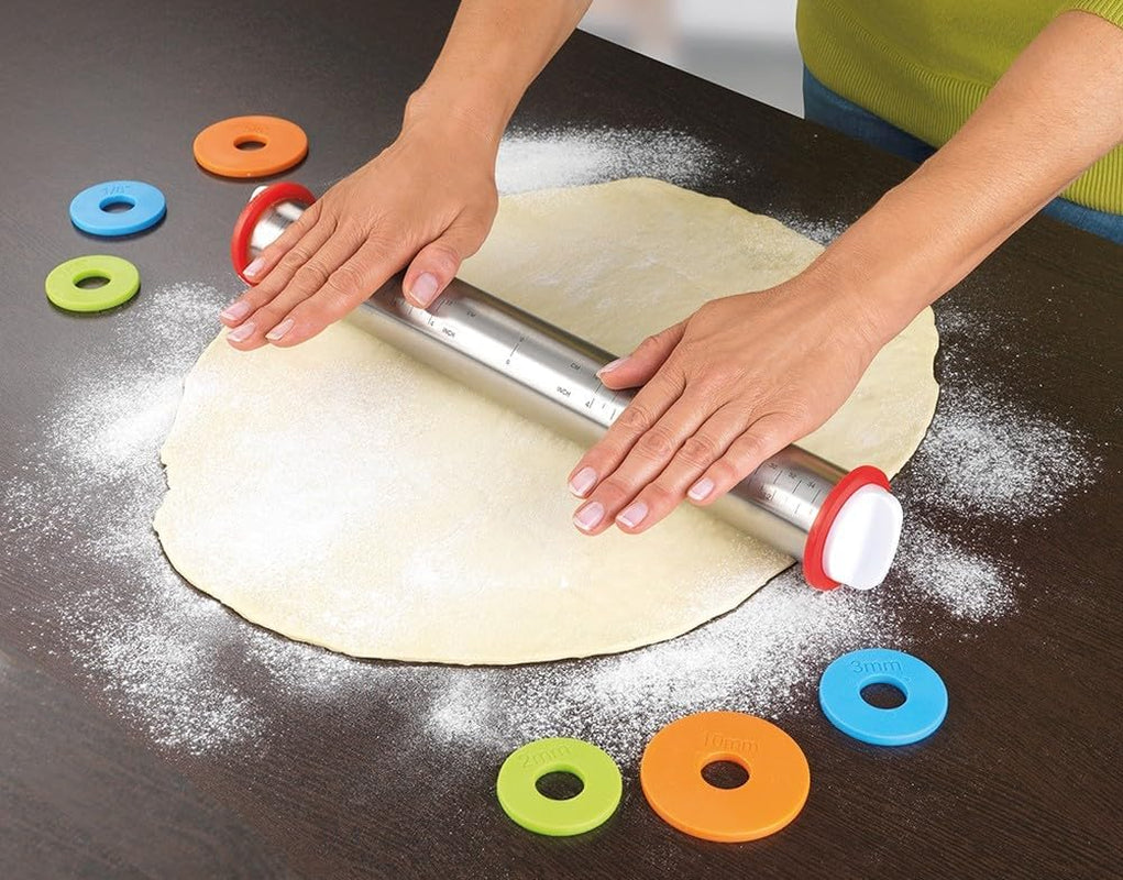 Maximex Rouleau à pâtisserie avec entretoises, acier inoxydable - Rouleau à pâtisserie en acier inoxydable avec entretoises amovibles, acier inoxydable résistant à la rouille, 4,5-6,5 x 43 x 4,5-6,5 cm, argent mat