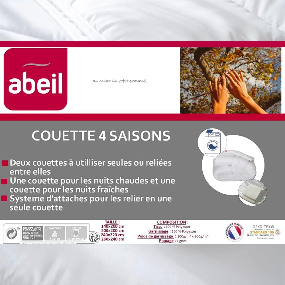 Couette 4 saisons Abeil, blanc, polyester, blanc, 240 X 260 Cm Couettes et couettes Naty Shop