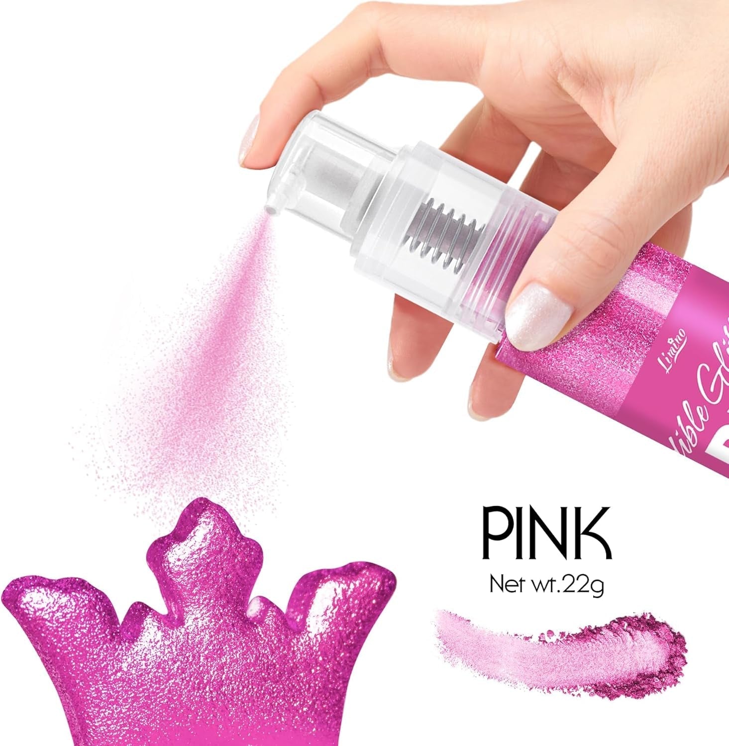 Spray de Paillettes Comestibles - 22G Paillettes Comestibles, Poudre de Paillettes Comestible pour Boissons, Décorations de Gâteaux, Macarons - Poudre de Paillettes Colorantes Alimentaires, Paillettes Comestibles pour Cocktails, Muffins (Rose)