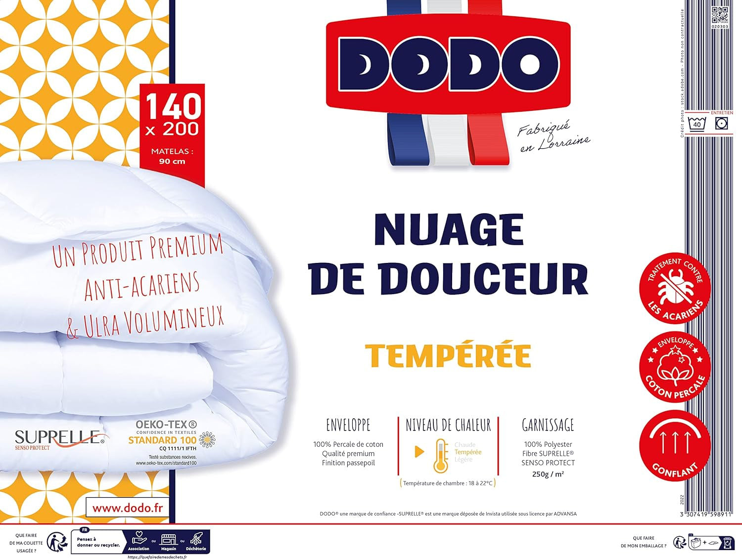 Couverture, Percale, Coton premium, Tempérée, 140 X 200 Cm, Pour lit simple, Couverture en forme de nuage, Anti-morsure et gonflable, Lavable en machine à 40 °C Couettes et couettes Naty Shop