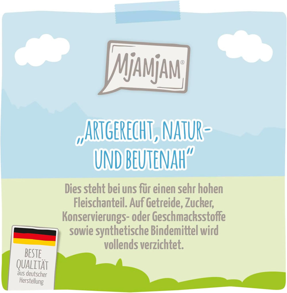MjAMjAM - Nourriture humide de qualité supérieure pour chats - Canard et volaille tendres avec de délicieuses carottes, 1 paquet (1 x 400 g), sans céréales avec viande supplémentaire