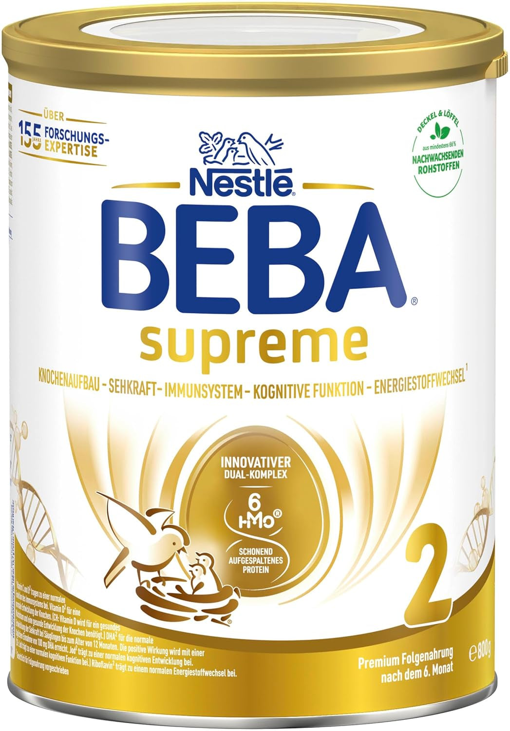 BEBA SUPREME 2 Lapte de continuare după 6 luni, doar lactoză, fără ulei de palmier, pachet de 6 (6 x 800 g) Naty Shop