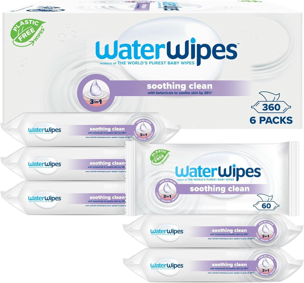 Water Wipes Lingettes nettoyantes pour bébé, 360 lingettes (paquet de 6), avec 99 % d'eau et d'extraits botaniques Lingettes humides pour bébé Naty Shop