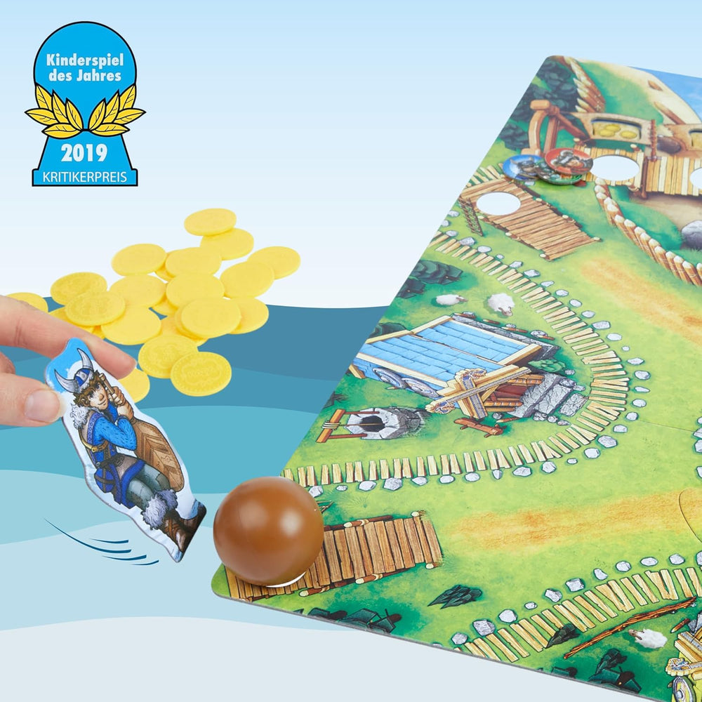 HABA Vallée des Vikings - Jeu de société de dextérité rapide à partir de 6 ans pour 2 à 4 joueurs - Plateau de jeu XXL et navires vikings 3D - Favorise la tactique et le courage - 1304697001