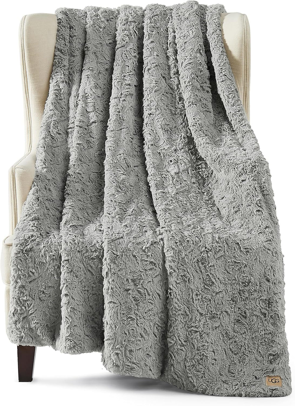 UGG Adalee 10483 Couverture douce en fausse fourrure, réversible, luxueuse, confortable, moelleuse, moelleuse, style hôtel, bohème, décoration de la maison, couvertures douces, luxueuses et confortables pour canapé, 178 x 127 cm, lits et couvertures UGG Gris