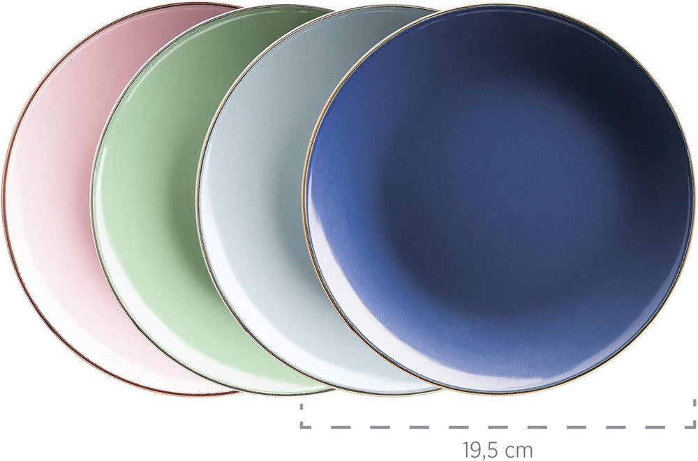 MÄSER 931870 Cadre en métal, Service de table moderne pour 4 personnes avec cadre couleur laiton, Service combiné de 16 pièces avec formes coupées sans cadre, Multicolore, Grès, Pastel'n'Blue