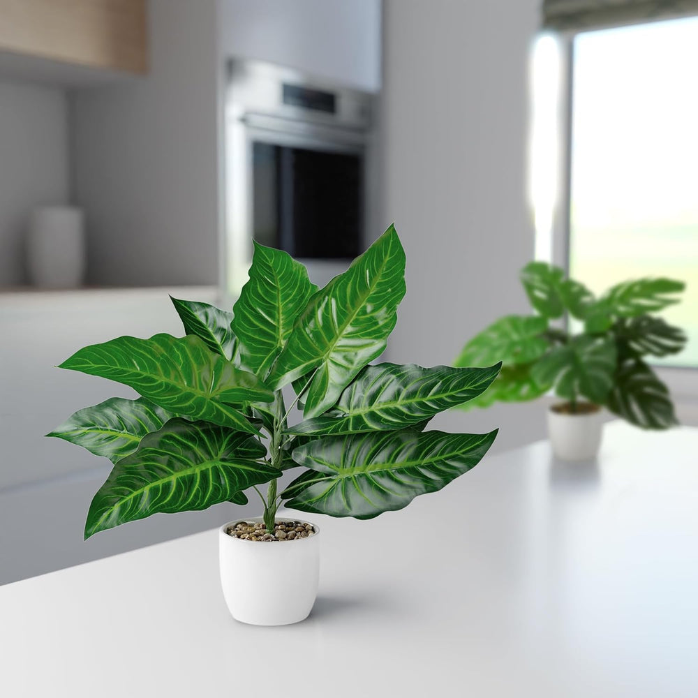 PASCH® 4Er Set Tropische Kunstpflanzen Wie Echt (35Cm) in Weißen Keramiktöpfen: U.A. Monstera Künstlich & Areca Kunstpalme | Künstliche Pflanzen Im Topf | Fake Plant | Kunstblumen Im Topf