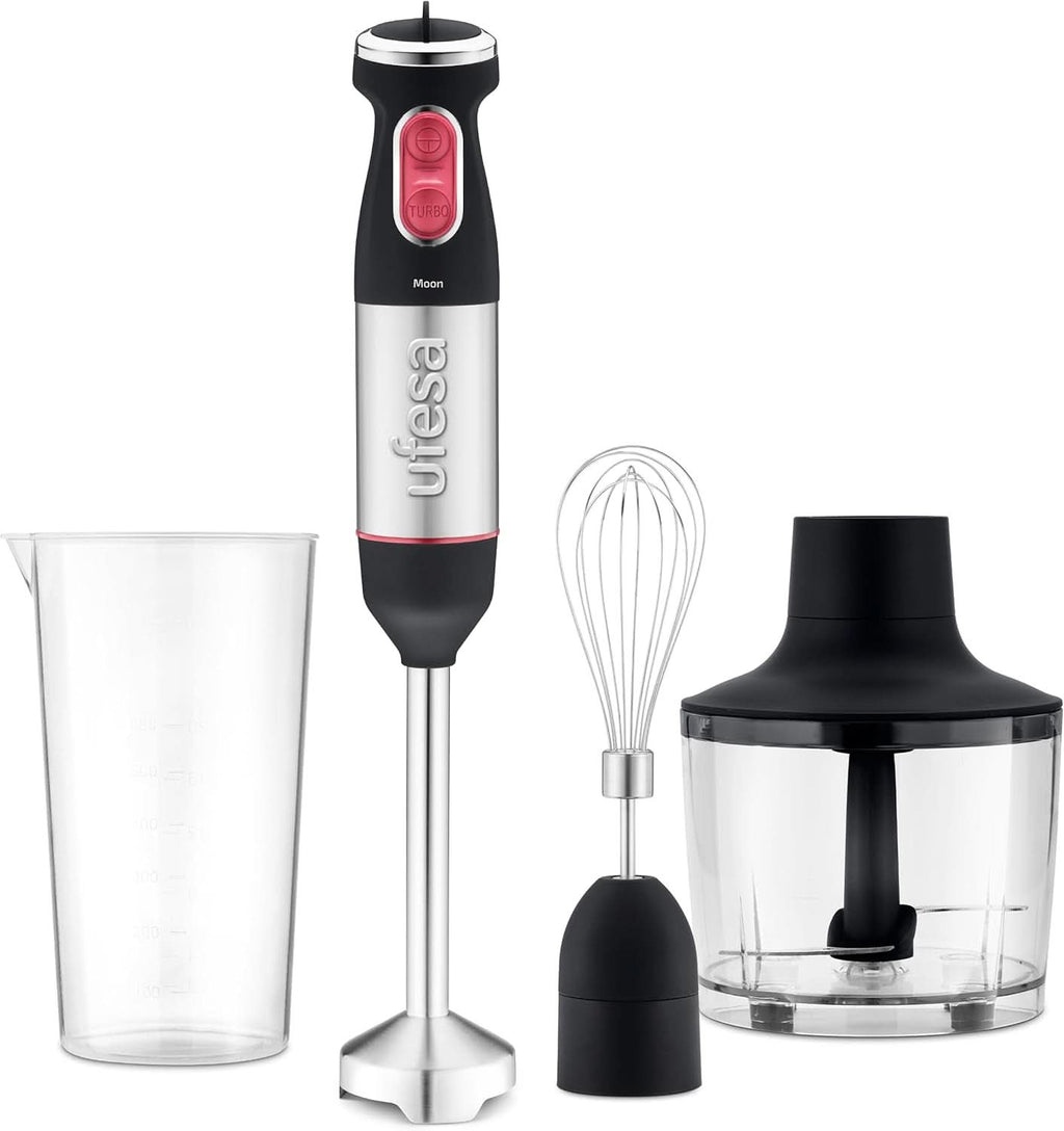 Ufesa Galaxy Max Stabmixer, Leistung 1200 W, 24 Geschwindigkeitsstufen + TURBO, 4 Hocheffiziente Klingen, Ergonomisches Und Spritzwassergeschütztes Design, Zubehör Inklusive, Bpa-Frei Roboti si Mixere Bucatarie Naty Shop 1000W