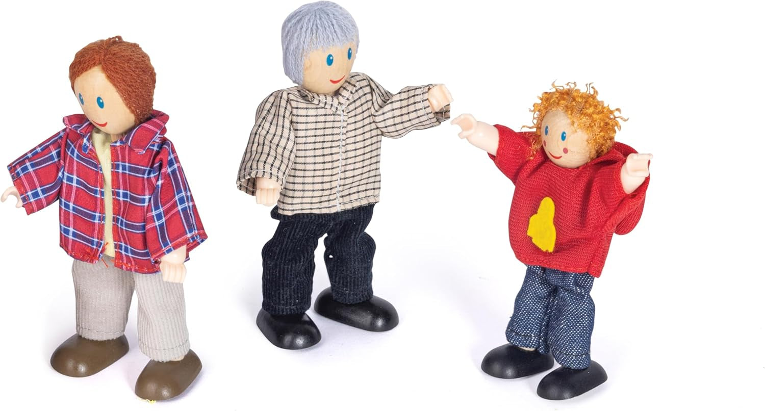 Hape Doll Family Ensemble de maison de poupée primé, accessoires uniques en bois pour maison de poupée, jeu imaginatif, 6 membres de la famille de poupées, à partir de 3 ans