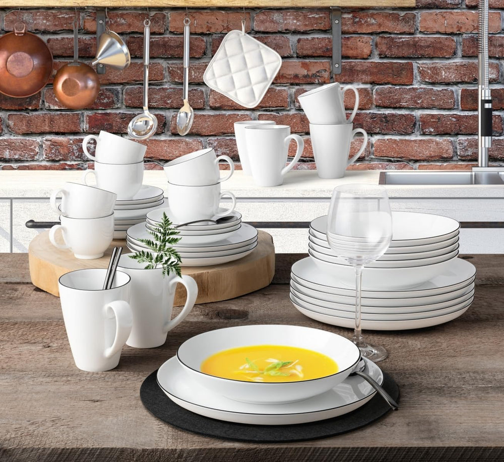 Service de table Seltmann Weiden 001.737148 Lido - 6 assiettes plates + 6 assiettes de fond - 12 pièces - Black Line