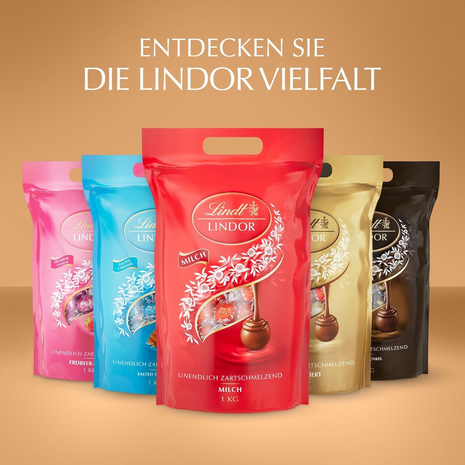 Assortiment classique de boules de chocolat Lindt LINDOR | env. 80 boules de chocolat (lait, blanc, noir 60%, noisette) | Emballage en vrac, 1 kg