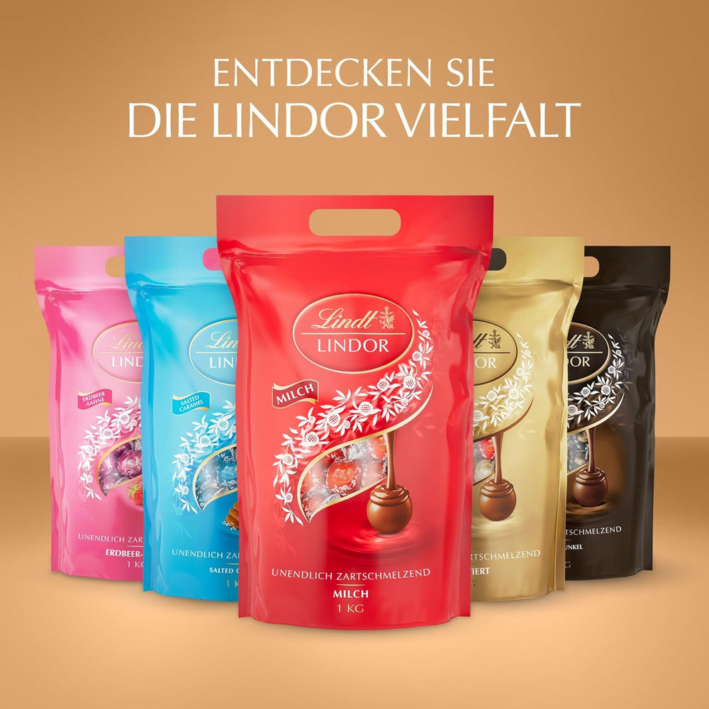 Assortiment classique de boules de chocolat Lindt LINDOR | env. 80 boules de chocolat (lait, blanc, noir 60%, noisette) | Emballage en vrac, 1 kg