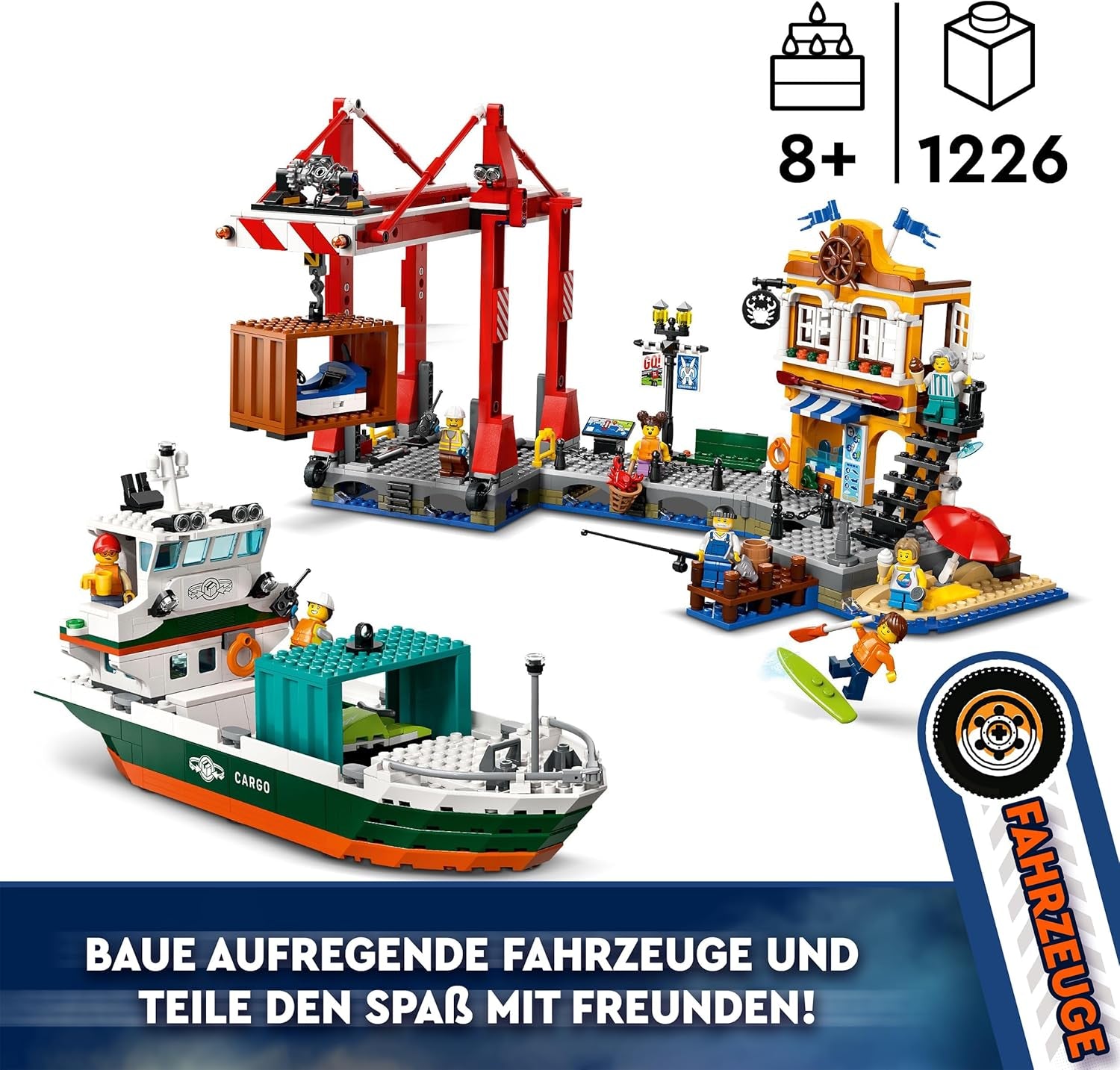 Port LEGO City avec cargo, jouet de construction pour garçons et filles à partir de 8 ans, idée cadeau pour enfants, grue à conteneurs, bateau jouet et 8 figurines 60422 Jeux de construction Besuche den LEGO-Store