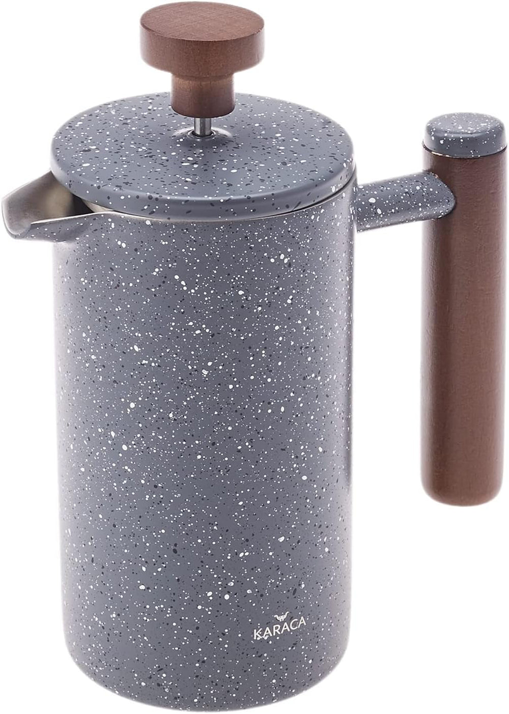 KARACA Presse française à double paroi en marbre avec poignée en châtaignier - Presse française isolée pour café - Cafetière de camping pour la maison, les voyages - 350 ml - Gris foncé