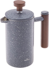 KARACA Presse française à double paroi en marbre avec poignée en châtaignier - Presse française isolée pour café - Cafetière de camping pour la maison, les voyages - 350 ml - Gris foncé