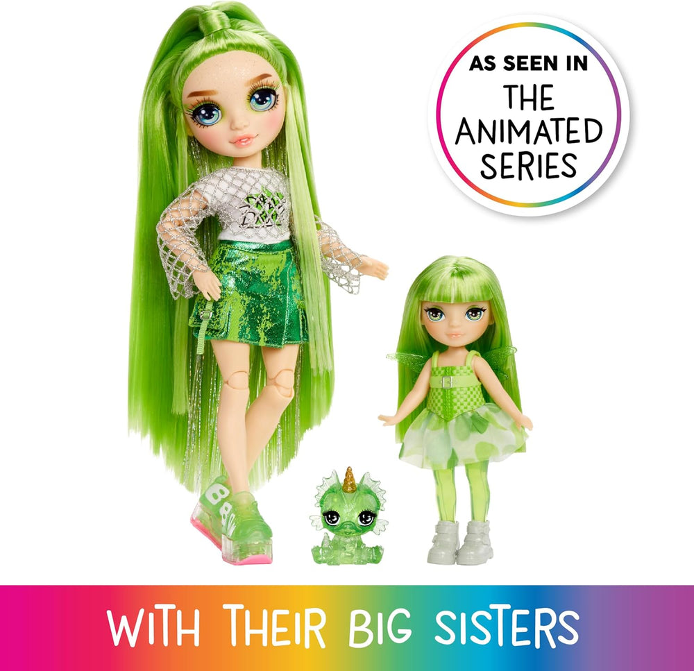 Rainbow High Littles Rainbow Fantasy Fairy and Pet - Émeraude, Vert - Petite poupée de dragon fantastique articulée de 14 cm avec ailes de fée interchangeables, joli cadeau pour les enfants à partir de 4 ans