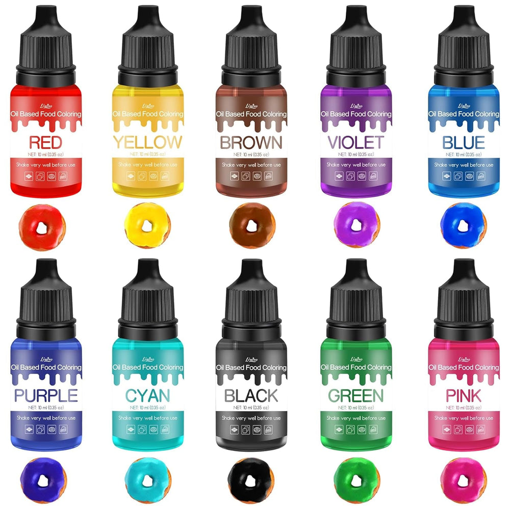 Fettlösliche Lebensmittelfarbe - 10 Farben Ölbasis Lebensmittelfarben Für Schokolade, Süssigkeit, Kuchen, Backen, Macaron - Colorant alimentaire concentré pour tortendeko, Buttercream, Fondant - Je 10Ml Naty Shop