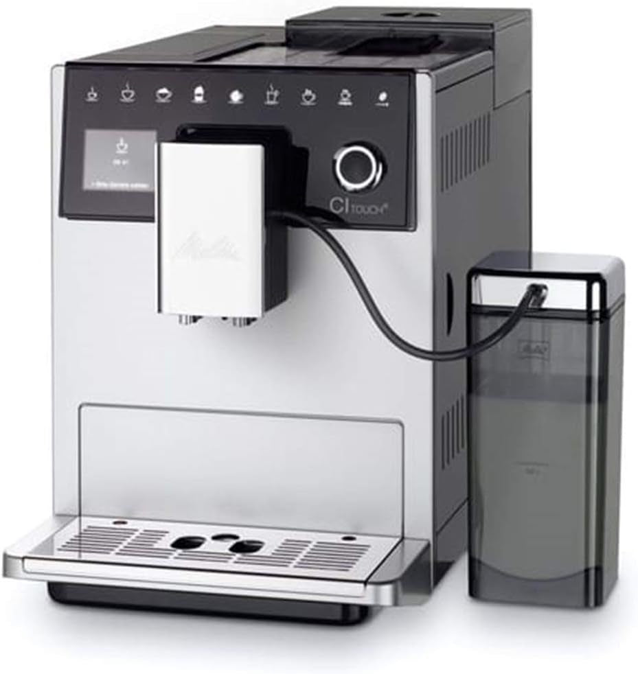 Melitta CI Touch - Machine à expresso entièrement automatique avec système de lait, machine à expresso avec moulin à café intégré et mousseur à lait, par ex. pour expresso ou cappuccino, argent