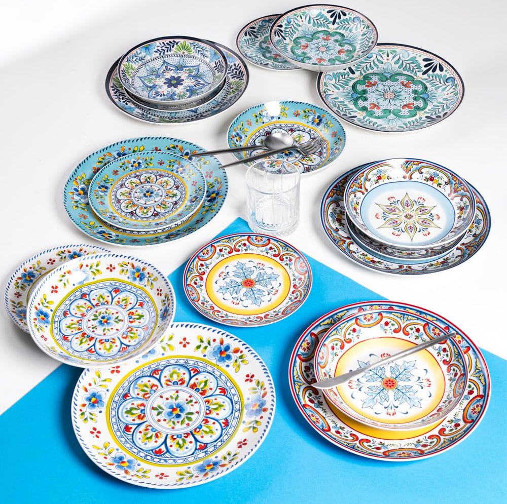 Service de table en porcelaine 18 pièces, 6 ensembles d'assiettes différents, Andalousie