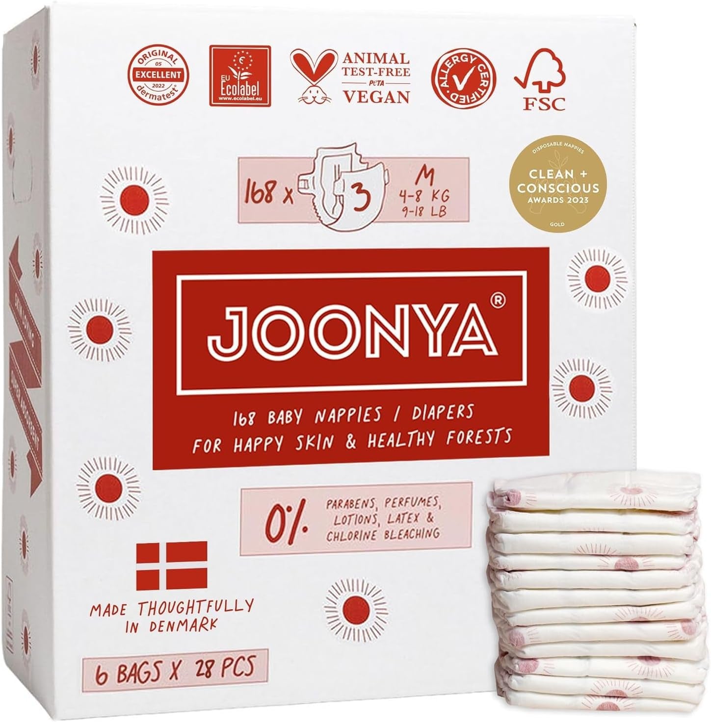 Couches bébé taille 3M (4-8 kg) - 1 sachet de 28 - Sans substances nocives, écologiques, très absorbantes, adaptées à un usage nocturne, ultra fines et douces - Fabriquées au Danemark