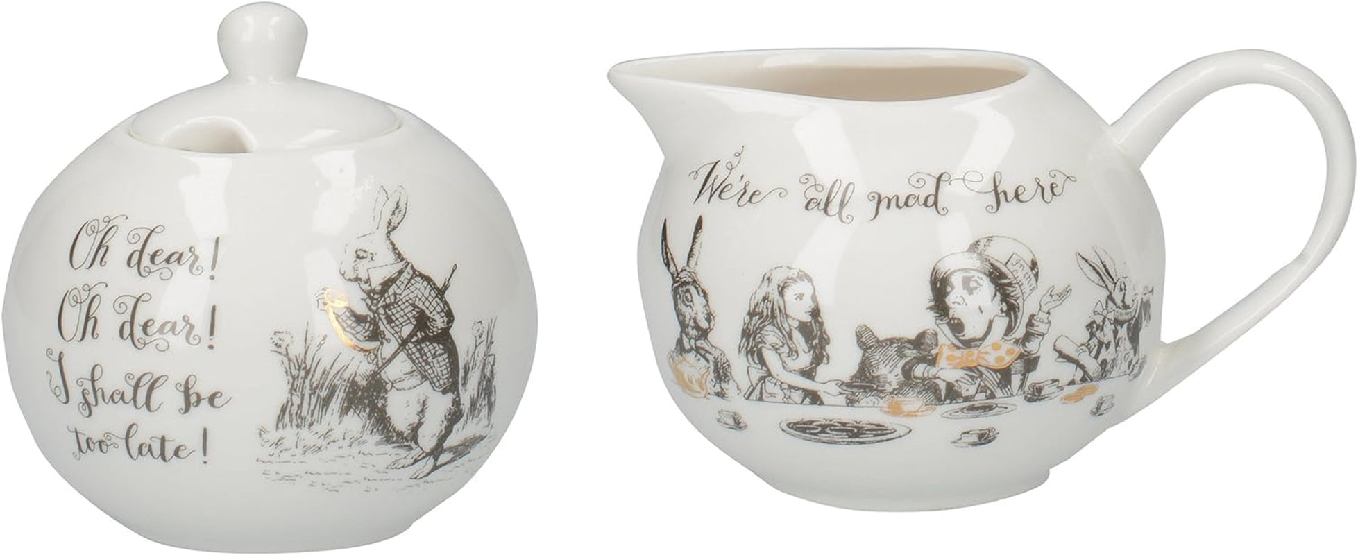 Théière et pot à lait en porcelaine fine Alice au pays des merveilles, bol en porcelaine et pot à lait dans un coffret cadeau de luxe