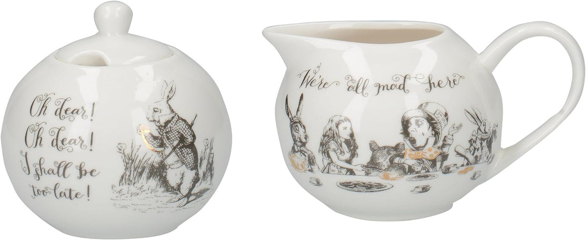 Théière et pot à lait en porcelaine fine Alice au pays des merveilles, bol en porcelaine et pot à lait dans un coffret cadeau de luxe
