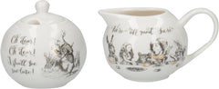 Théière et pot à lait en porcelaine fine Alice au pays des merveilles, bol en porcelaine et pot à lait dans un coffret cadeau de luxe