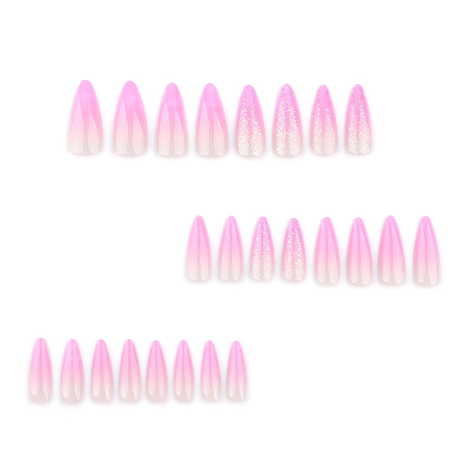 Moonglow longs ongles Stiletto laiteux blanc rose dégradé paillettes Cool faux ongles avec colle rose Ombre paillettes ongles artificiels