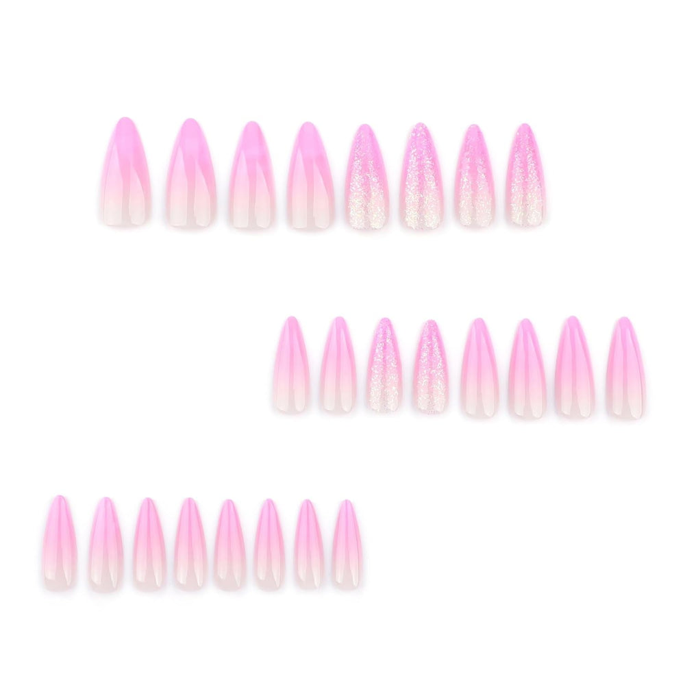 Moonglow longs ongles Stiletto laiteux blanc rose dégradé paillettes Cool faux ongles avec colle rose Ombre paillettes ongles artificiels