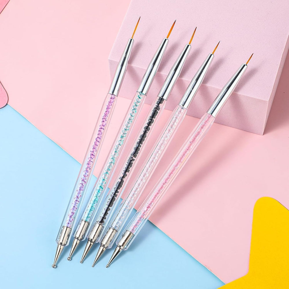 5 pièces Nail Art Pinsel Set Dotting Tool Nailart Pinsel Nageldesign Double End Dotting Pen Strass Professional Acryl Feinmalerei Nail Art Design