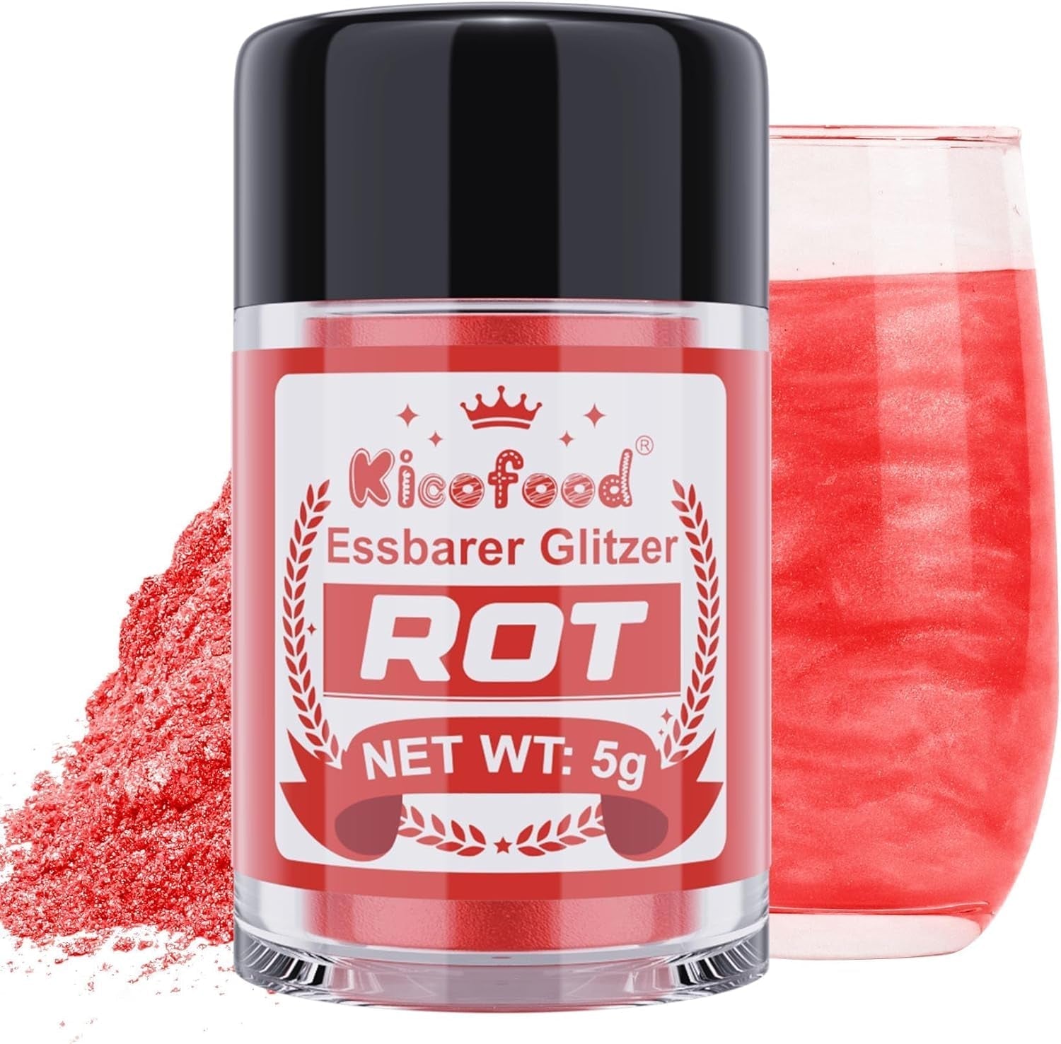 Kicofood, paillettes comestibles, 5 grammes, différentes couleurs Glitter Naty Shop Rouge