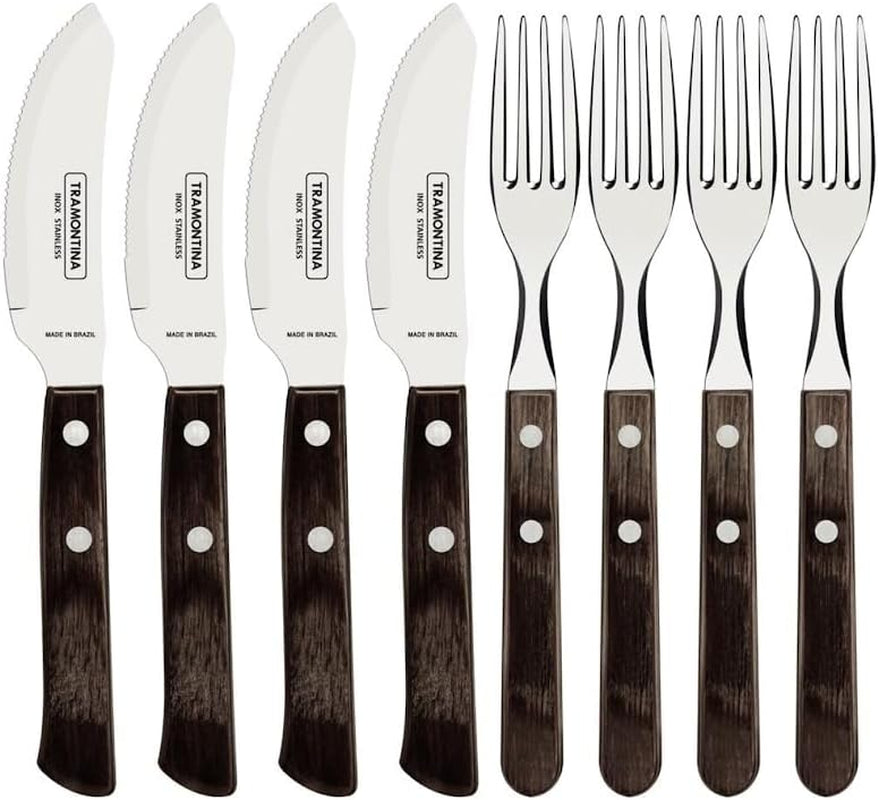 Tramontina PIZZA Besteck, 8-Tlg Set, Für 4 Personen, Rostfreier Edelstahl, Fsc-Zertifizierte Holzgriffe, Spülmaschinenfest Kitchen Naty Shop