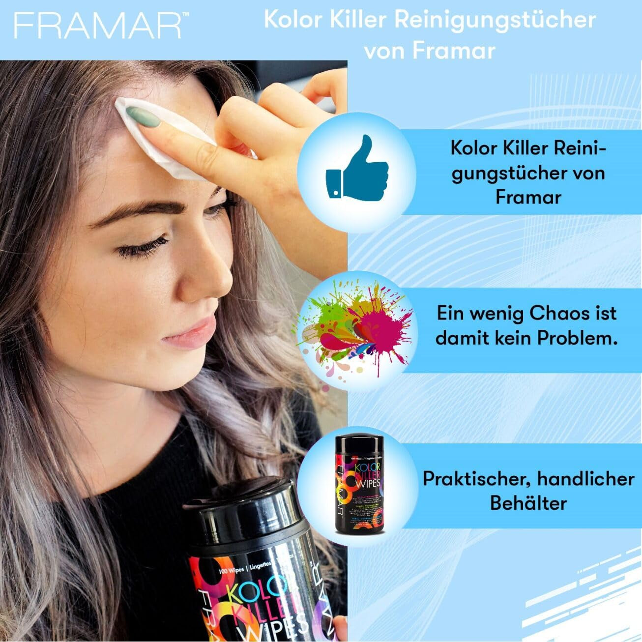 FRAMAR Demachiant pentru păr vopsit - Demachiant pentru păr vopsit, Demachiant pentru păr vopsit, Demachiant pentru păr vopsit, Accesorii pentru vopsirea părului, Demachiant pentru păr vopsit, Demachiant pentru păr vopsit - 100 șervețele Vopsea pentru par Naty Shop