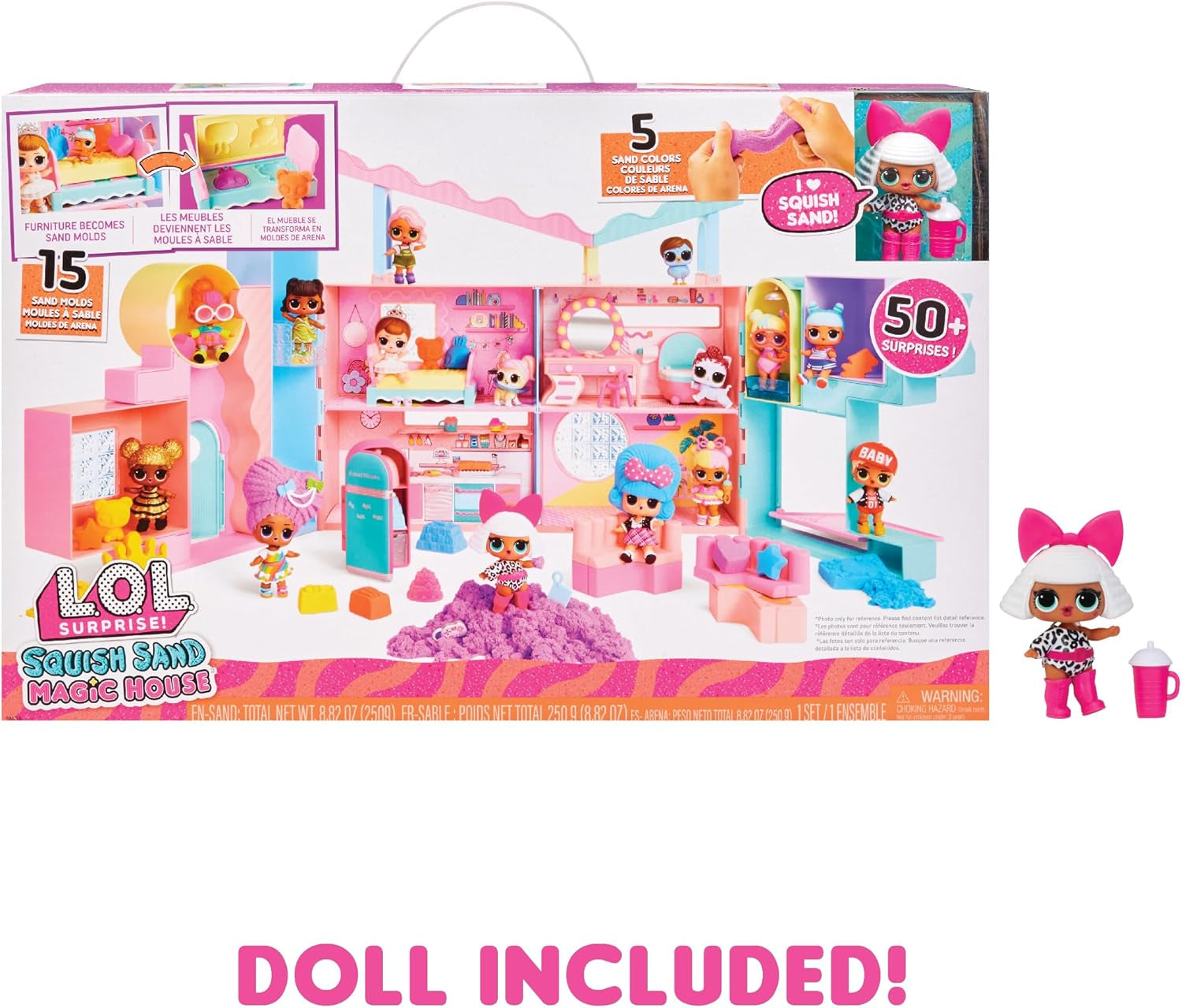 Mdr Surprise ! Maison Magique avec Poupée de Collection Squish Sand et Diva - Coffret de Jeu avec Poupée de Collection, Sable Squish, Surprises et Accessoires - Idéal pour les Filles de 4 Ans et Plus