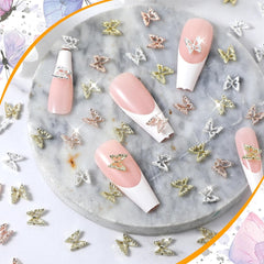 80 pièces 3D papillon ongles breloques alliage papillon or argent paillettes Nail Art décorations ongles bijoux accessoires bricolage manucure pour les femmes