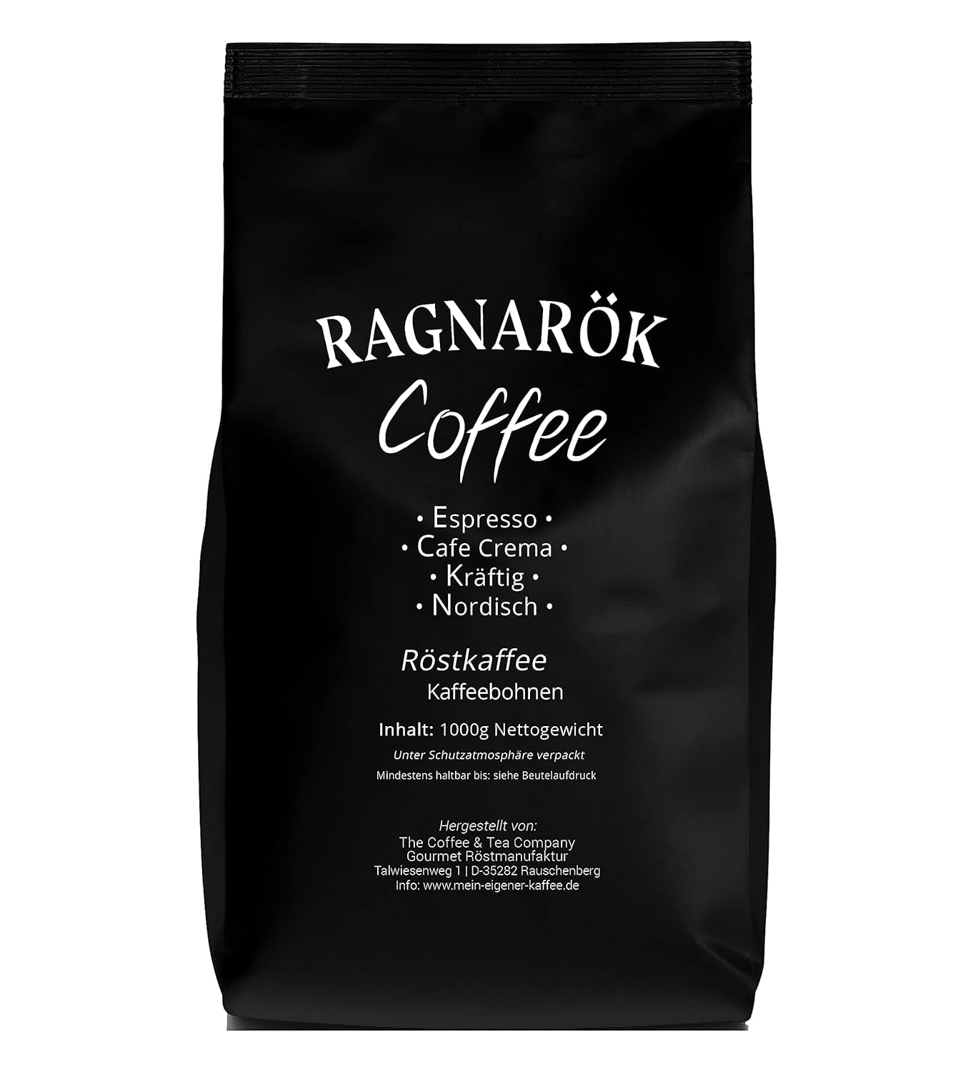 C&T "Ragnarök Coffee" café à rôtir nordique | 1000g d'oie de Bohne | comme Espresso & Cafe Crema trinkbar | kräftig + würzig + aromatique | 100% naturel avec de la caféine