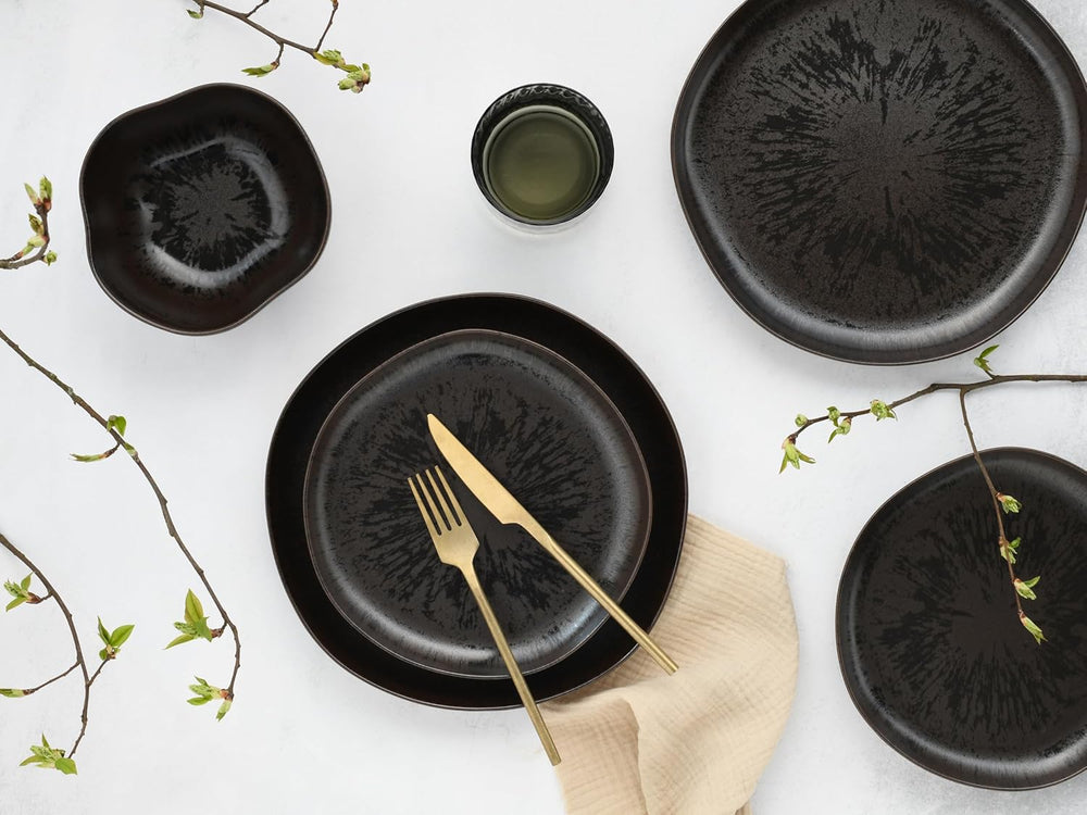 CreaTable, 21249, série Natura Organic RUSTY, service de table 12 pièces pour 4 personnes, service d'assiettes en porcelaine, passe au lave-vaisselle et au micro-ondes, fabriqué en Europe