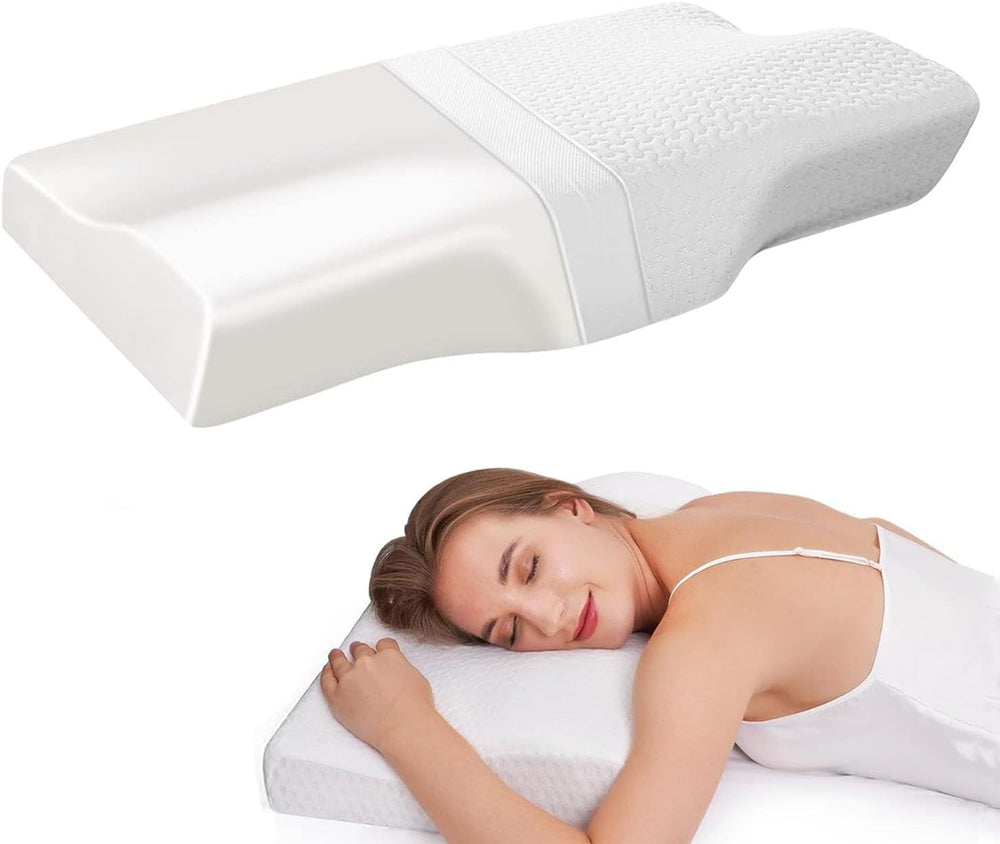 BDTFO Oreiller orthopédique en mousse à mémoire de forme pour douleurs cervicales, soutien du cou pour dos, ventre, dormeur latéral avec housse lavable et respirante avec fermeture éclair, oreillers orthopédiques cervicaux Naty Shop Butterfly White