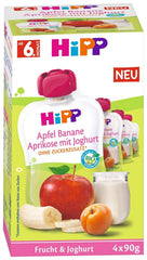 Hipp Fruits et yaourt bio pomme banane abricot au yaourt 4 x 90 g, paquet de 4 (4 x 4 x 90 g) Mère et Enfant Naty Shop