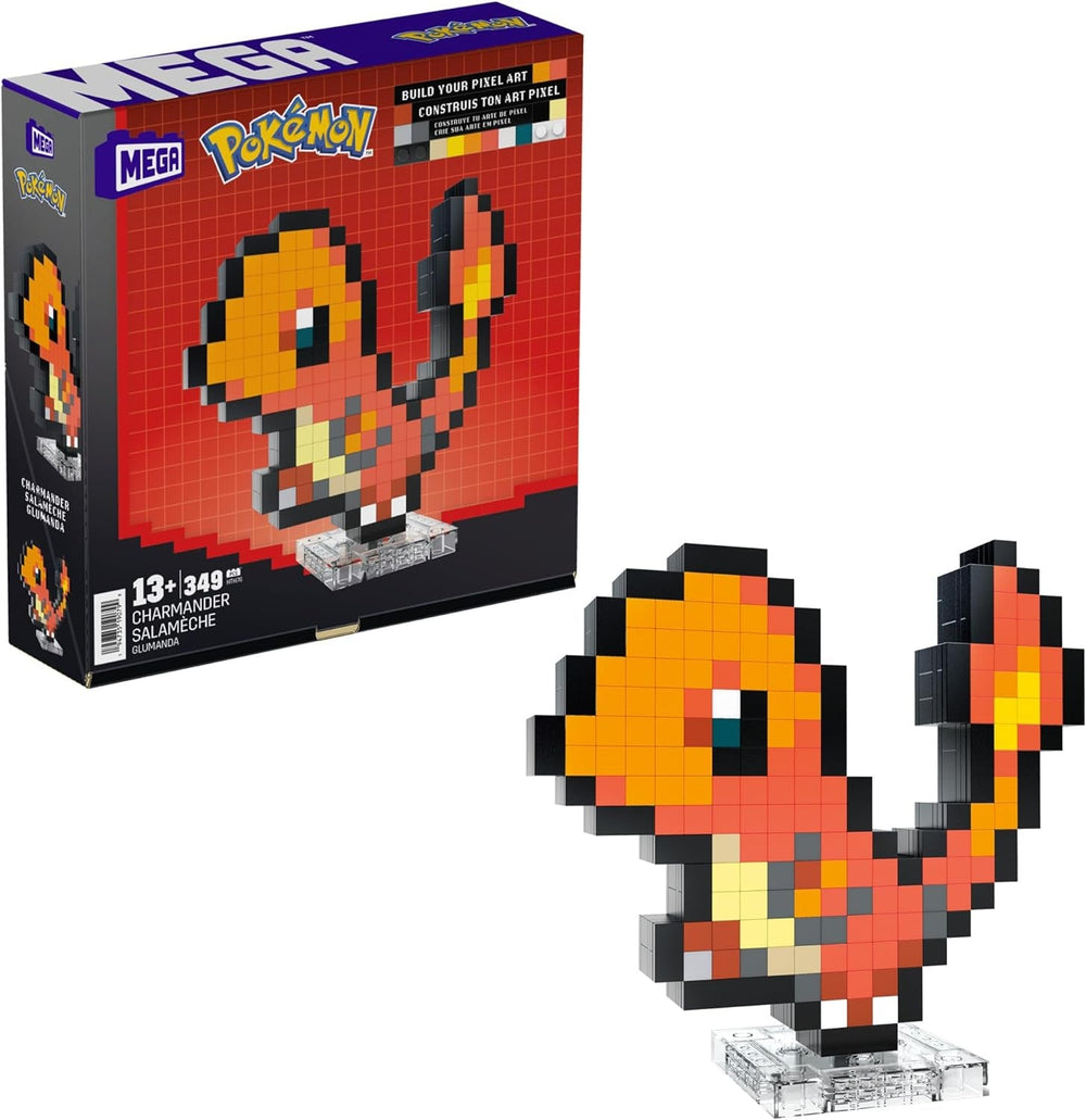 MEGA Pokémon Glumanda - Figurine à construire au look rétro, Pixel Art, avec base de montage murale, pour constructeurs et collectionneurs adultes, figurines d'action HTH76 Naty Shop Glumanda