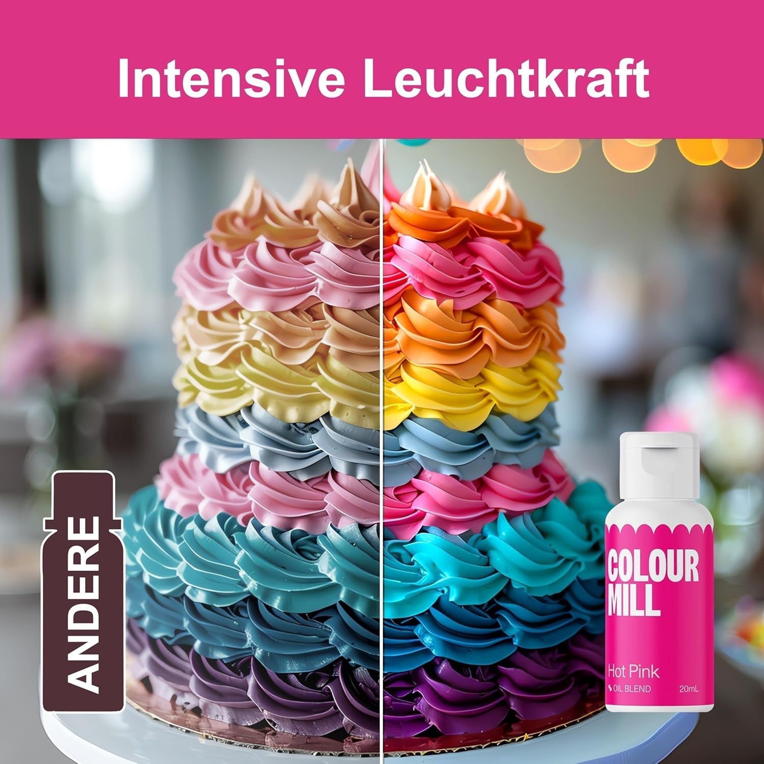 Color Mill Liquid Food Coloring Set - 5 x 20 ml à base d'huile (noir, rose vif, violet, rouge et bleu) - Résistant aux UV - Parfait pour la pâtisserie et comme garniture pour les gâteaux, muffins et décorations de gâteaux