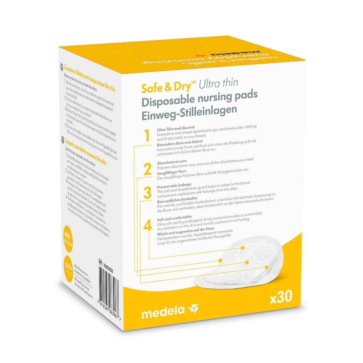 MEDELA Safe & Dry Einweg-Stilleinlagen, Ultradünn, Einzeln Verpackt, 30 Stück Accessoires Alimentation et allaitement Bebe Naty Shop