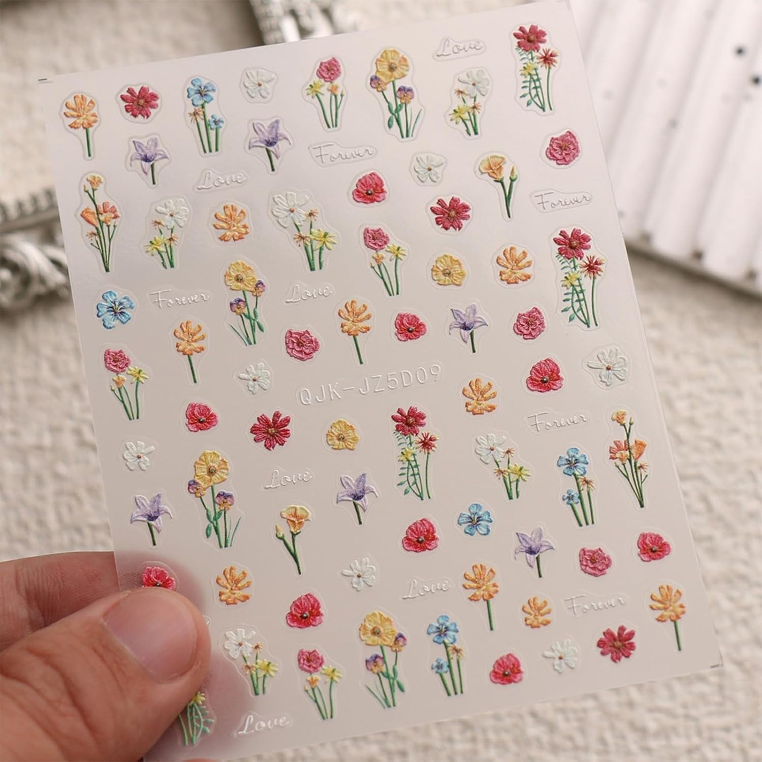 JMEOWIO 3D Nagelsticker Blumen Nail Art Sticker Selbstklebend Nagelaufkleber 5D Stereoskopisch Frühling Sommer Blumen Dekoration Nageldesign Zubehör 4 Blatt